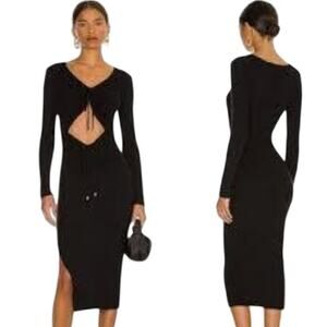 More To Come Black Ribbed Knit Long Sleeve Midi Dress Small Whimsigoth Night Out